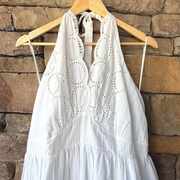 Lane Bryant Dresses & Skirts - Lane Bryant Women 16 Dress White Eyelet Halter Smocked Cotton Lined Midi Cottage